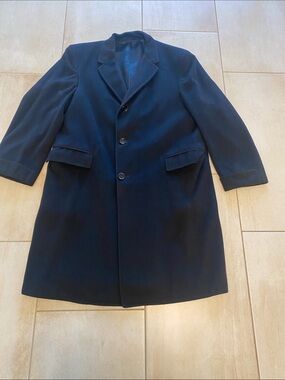 Men's Classic Wool Overcoat - Black Blue